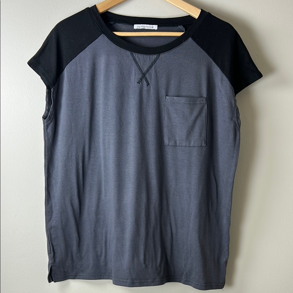 Gray and Black Raglan Short Sleeve Tee